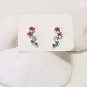 NWT Multi color CZ crescent small earrings sterling silver
